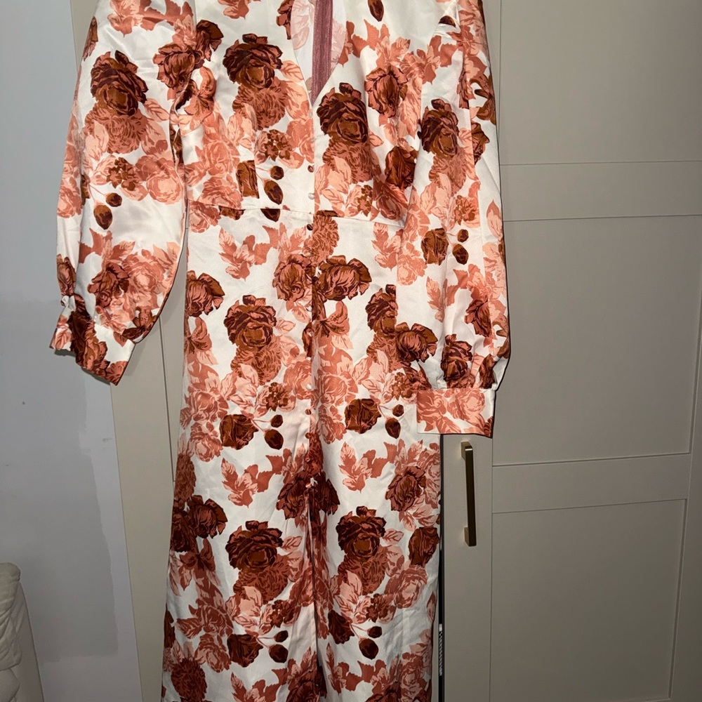 Floral Jumpsuit with Pink and Brown Roses